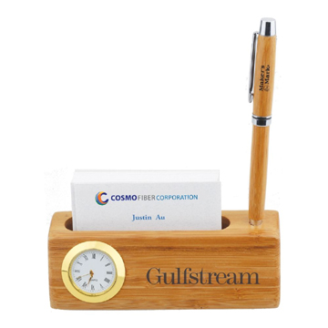 Bamboo Business Card & Pen Holder Clock